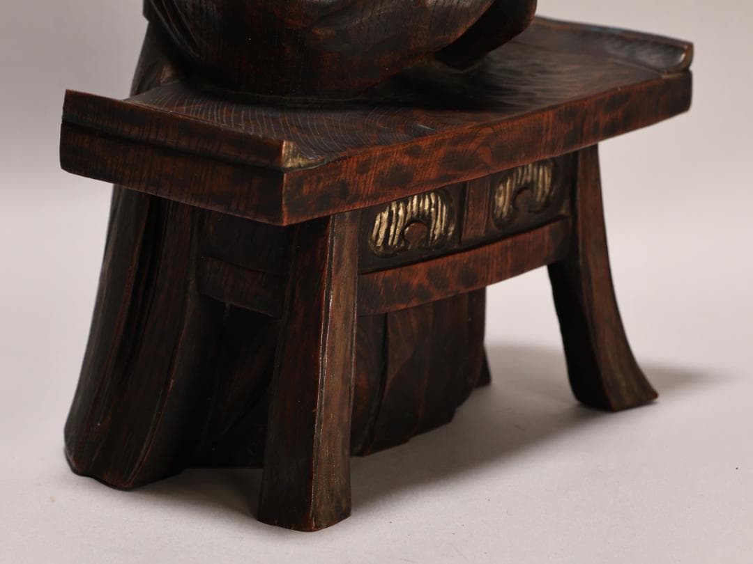 BK436　時代物　木彫　狸和尚 置物　高約26cm　昔話　分福茶釜