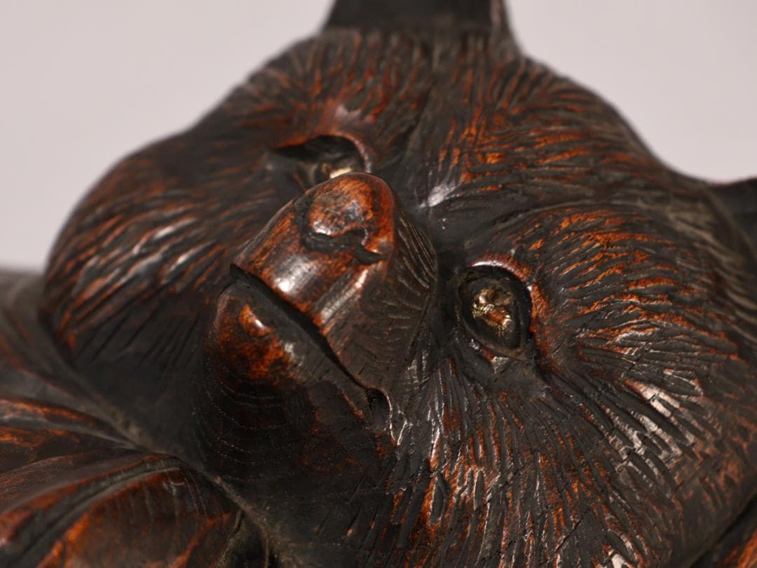 BK436　時代物　木彫　狸和尚 置物　高約26cm　昔話　分福茶釜