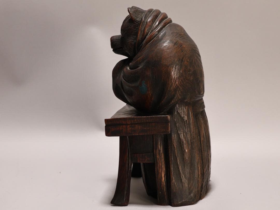 BK436　時代物　木彫　狸和尚 置物　高約26cm　昔話　分福茶釜