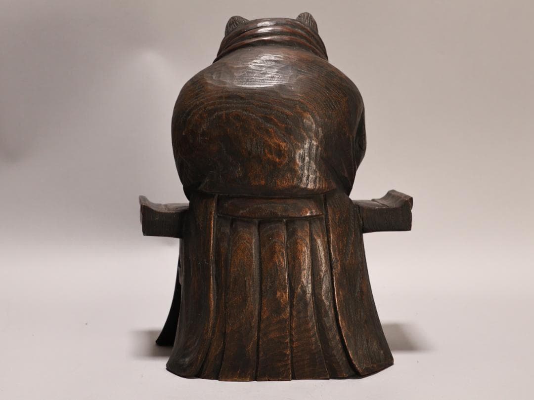 BK436　時代物　木彫　狸和尚 置物　高約26cm　昔話　分福茶釜