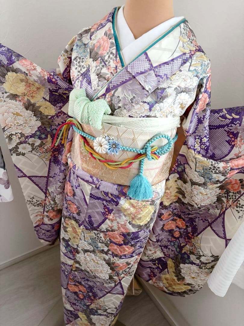 未使用に近い！！正絹豪華振袖フルセット　金彩　艶　新品袋帯　成人式に！！