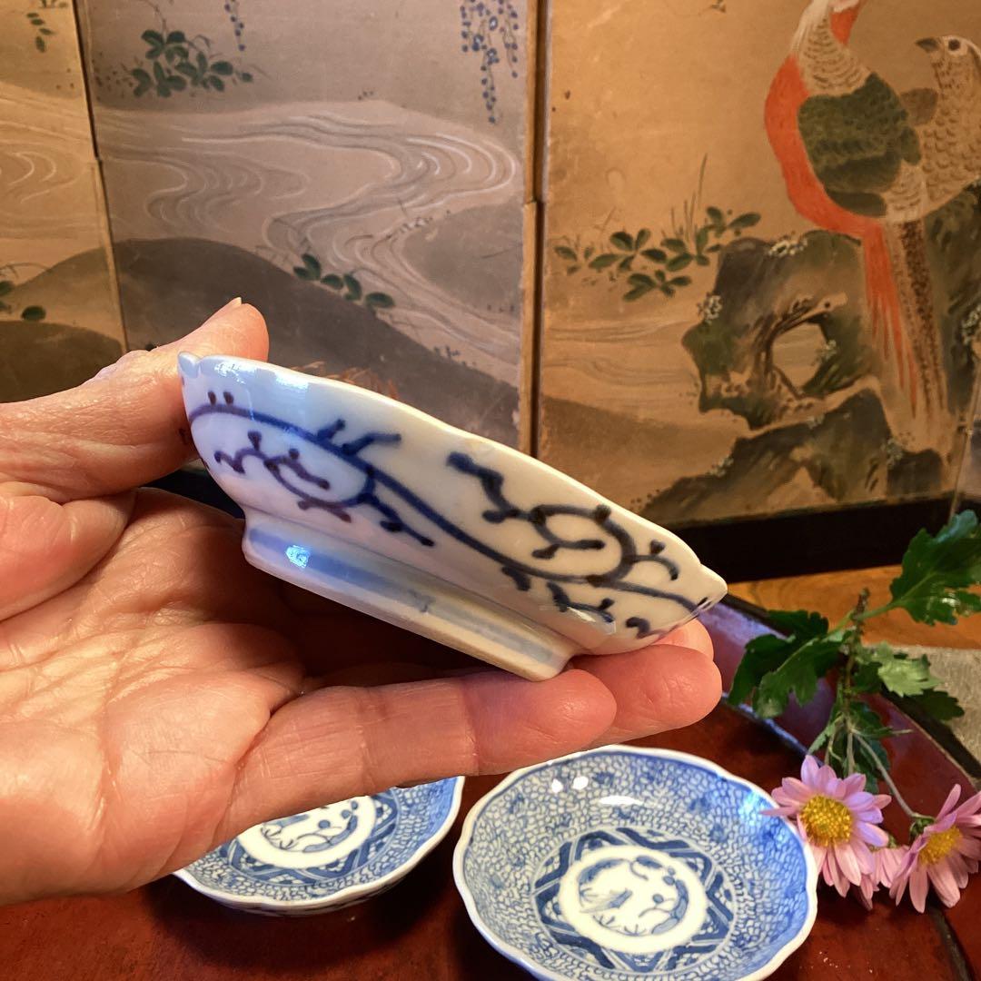 A1054 古伊万里、染付　微塵唐草　豆皿ちびちび　5枚セット