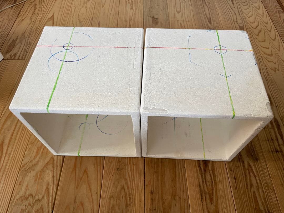 2個 木製 キューブ 全面 蟻溝 珪藻土 オープンラック ディスプレイラック