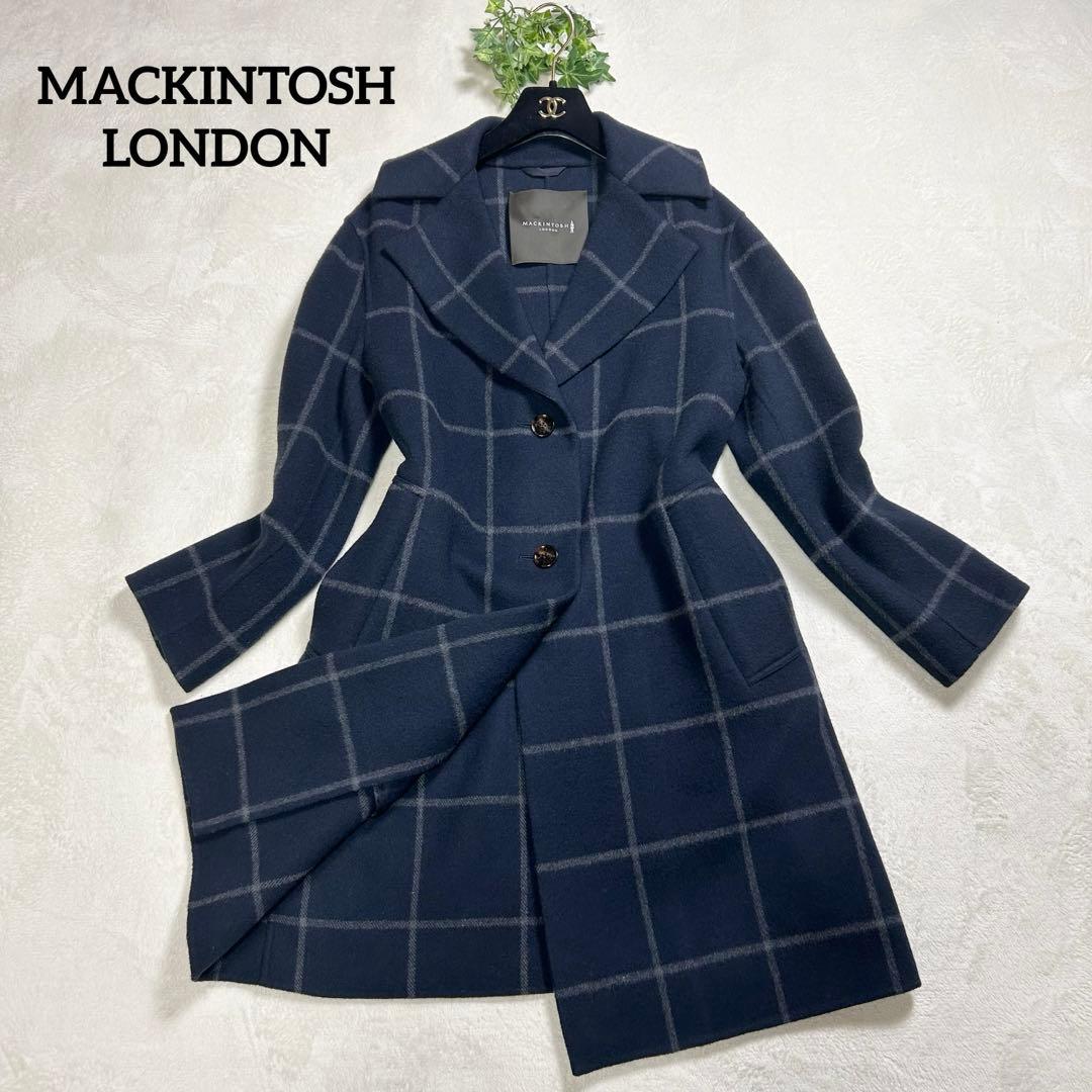 ♦︎美品♦︎マッキントッシュロンドン　女優襟　 チェスターコート チェック ネイビー