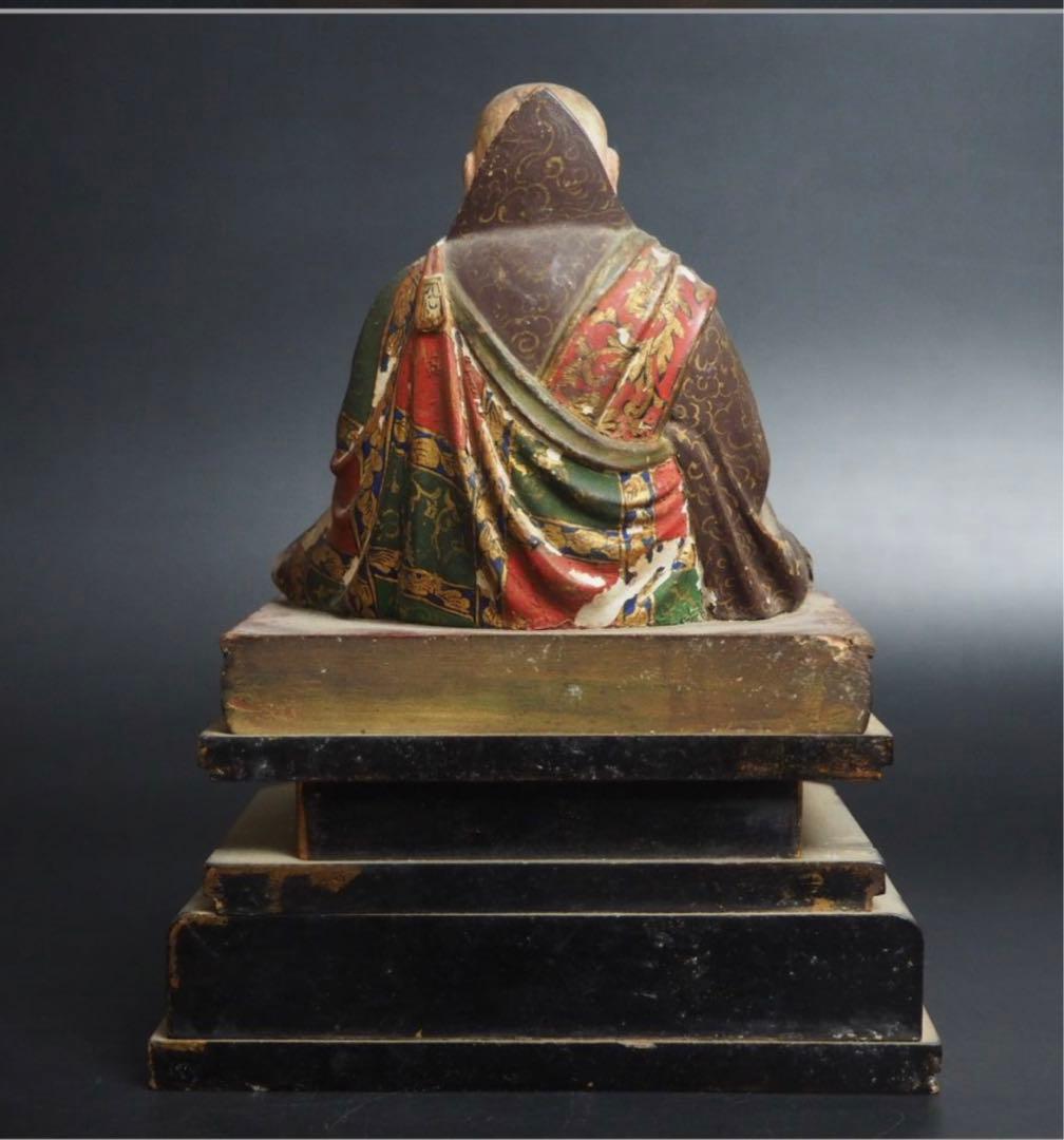 送料無料　旧家蔵出　江戸期木彫り玉眼仏像　高さ17.5ｃｍ