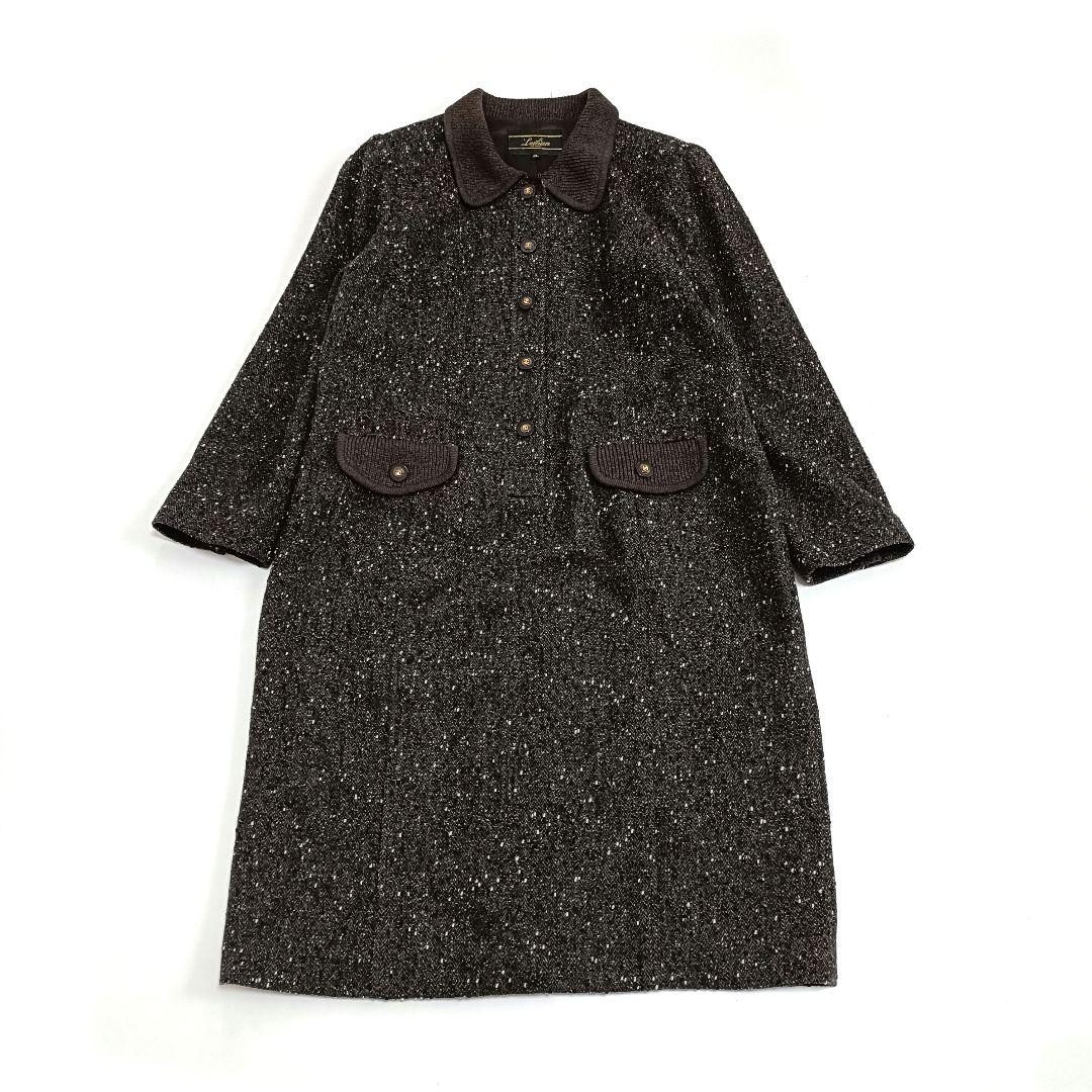 レリアン 13+ ヘリンボーン ツイードワンピース 大きいサイズ ブラウン系