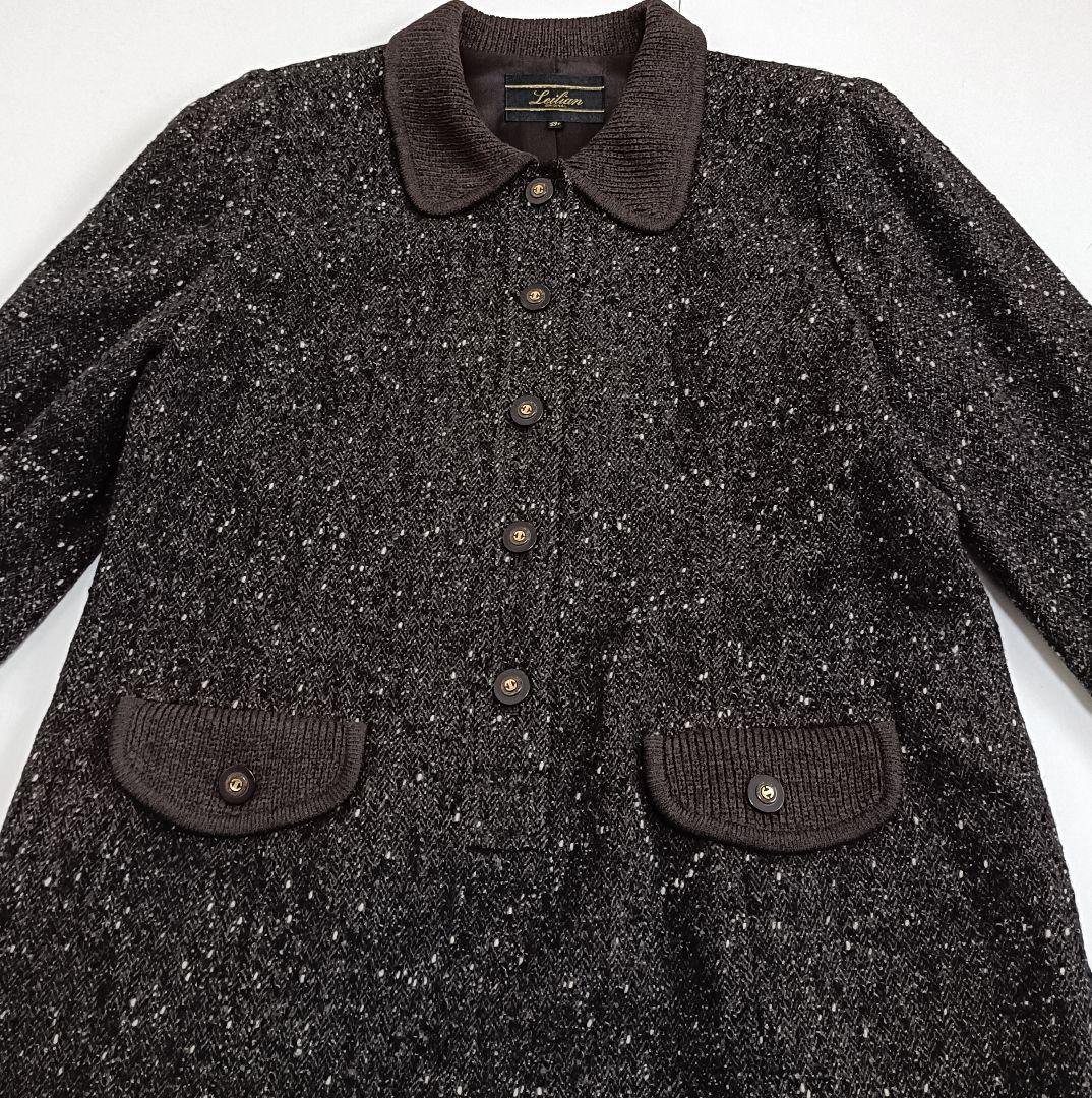 レリアン 13+ ヘリンボーン ツイードワンピース 大きいサイズ ブラウン系