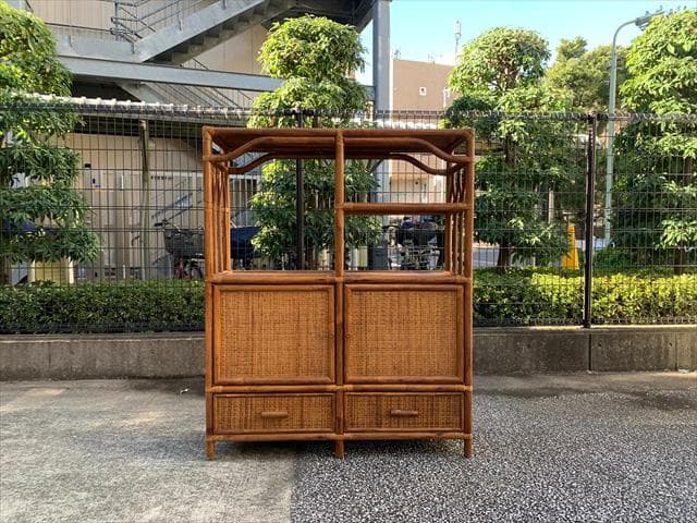 昭和レトロポップ｜ヴィンテージラタン｜オープンシェルフ｜キャビネット｜