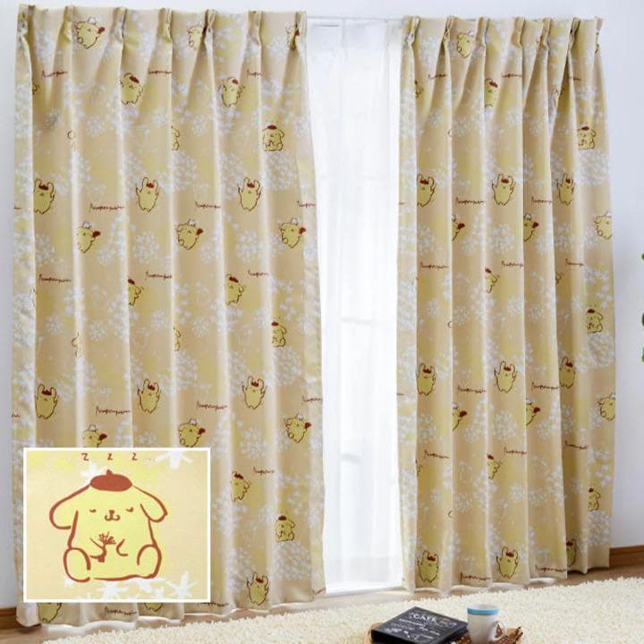 日本製 ポムポムプリン １級遮光・遮熱カーテン２枚組カーテン100×230