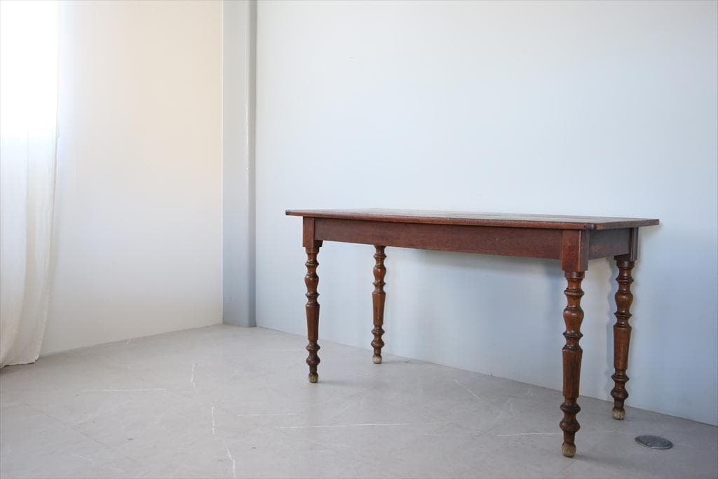 フランスアンティーク木製ダイニングテーブル/机/作業台デスク/飾り棚90-233