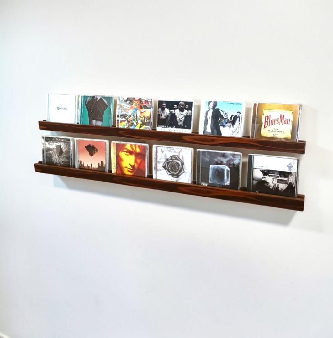 無垢材のCDディスプレイレール　6枚用2本セット　CDラック　収納
