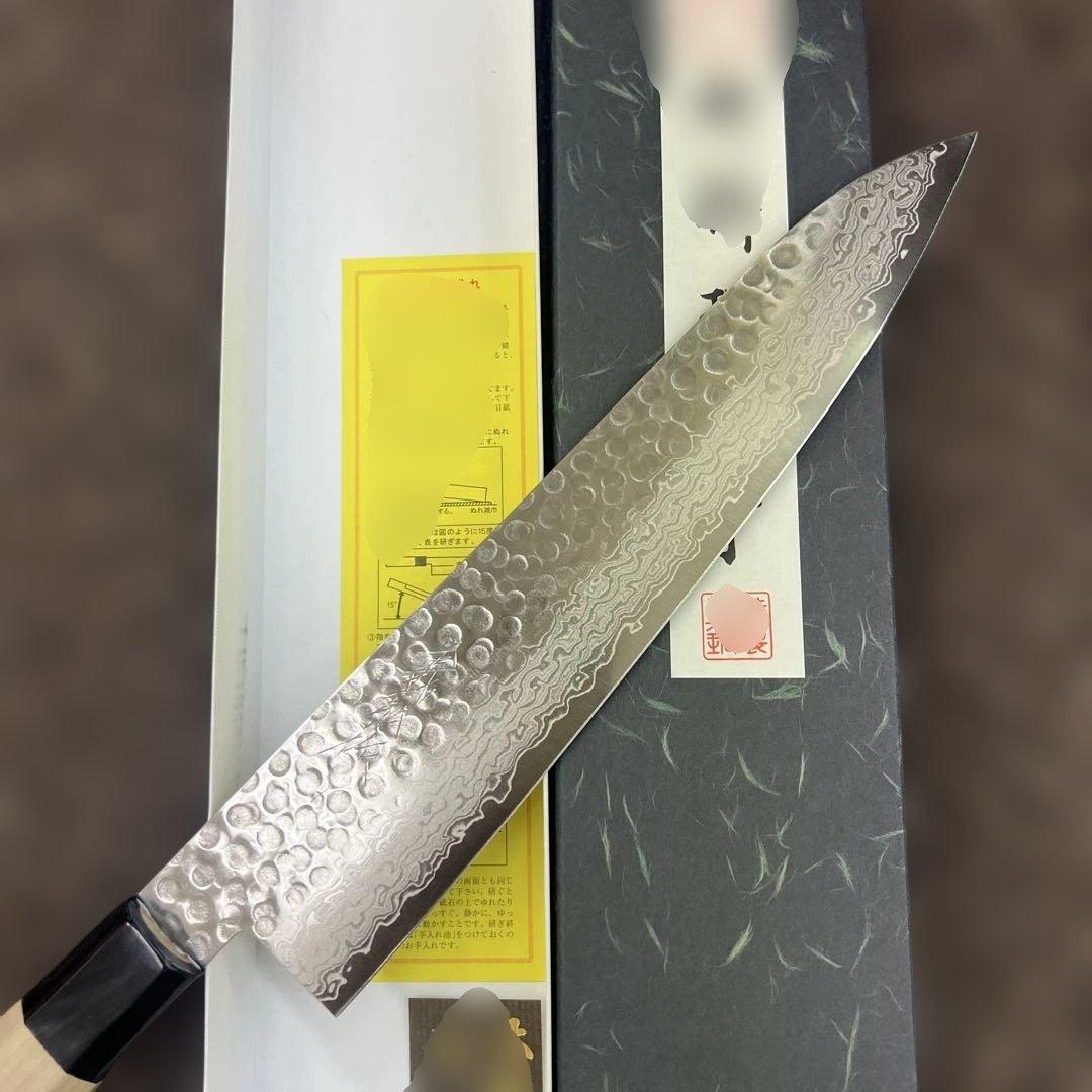 ★新品送料込★義弘鎚目ダマスカス和包丁和牛刀包丁240mm八寸八角柄両刃切味抜群