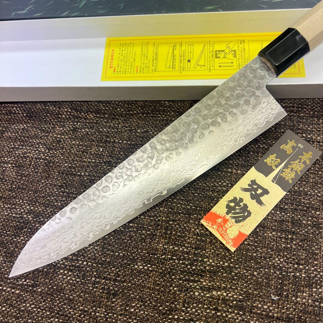 ★新品送料込★義弘鎚目ダマスカス和包丁和牛刀包丁240mm八寸八角柄両刃切味抜群