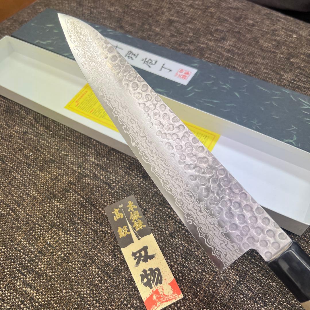 ★新品送料込★義弘鎚目ダマスカス和包丁和牛刀包丁240mm八寸八角柄両刃切味抜群