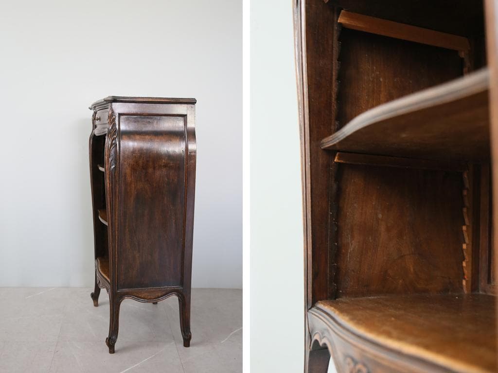 フランスアンティーク猫脚ブックシェルフ/木製本棚/飾り棚/食器棚(90-232)