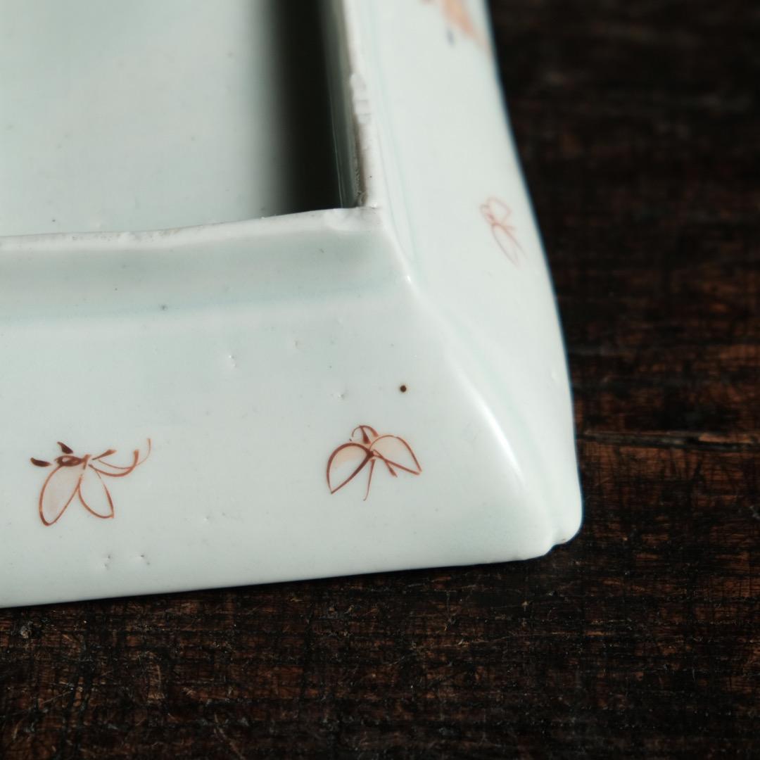 花と蝶々◆伊万里　花蝶文長方皿２客　刺身皿　芍薬　骨董・antiques 明治期