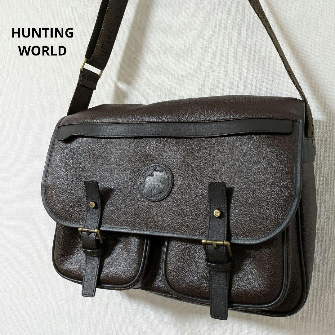 ハンティングワールド　ロゴ　レザー　革　メッセンジャーバッグ　ショルダーバッグ