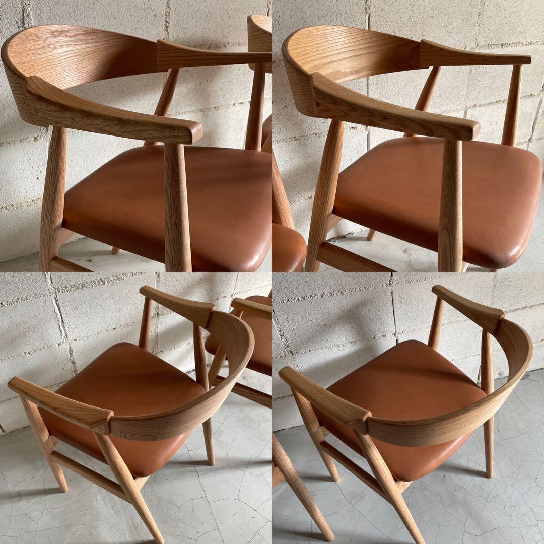 美品　MOMO NATURAL ダイニングチェア　本革　２点セット　オーク無垢