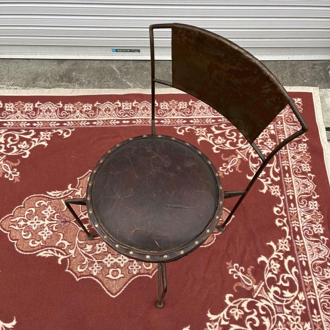 ヨーロッパ アンティーク◾️鉄アイアンフレーム× 本革レザー座面 チェア/ 椅子