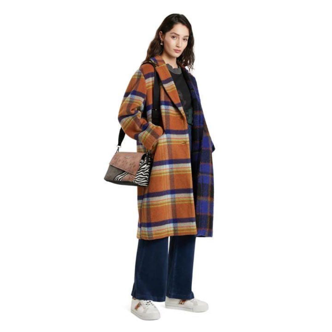 【タグ付】Desigual ルーズシルエット チェック柄ロングコート