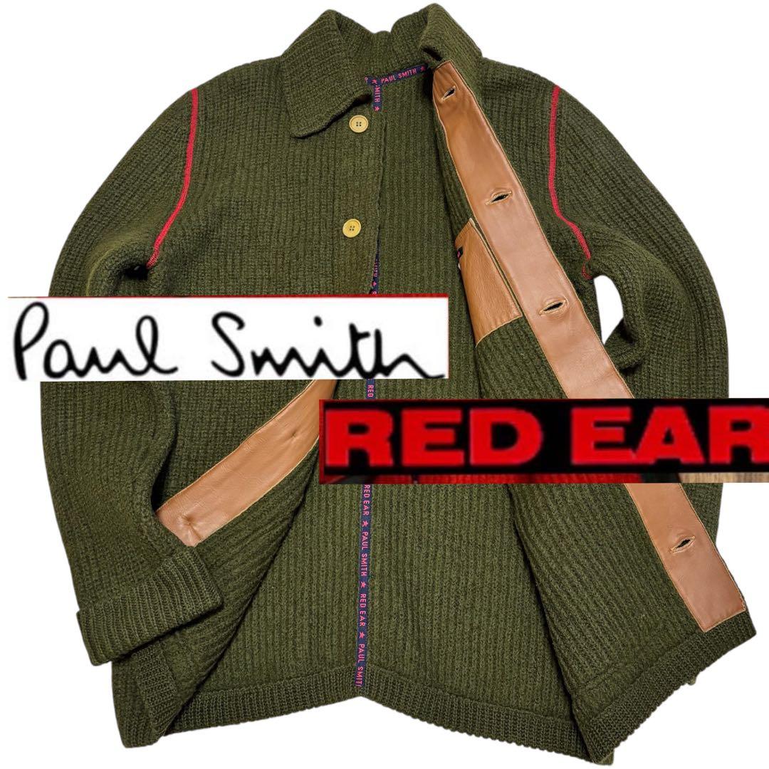 美品 ポールスミス レッドイヤー 圧縮 肉厚ニット レザー使い ジャケット L