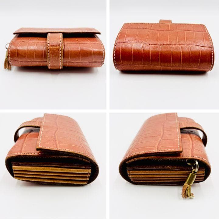 美品✨️定価8万 フェリージ コロコロ クロコ型押し レザーミニ財布 キャメル