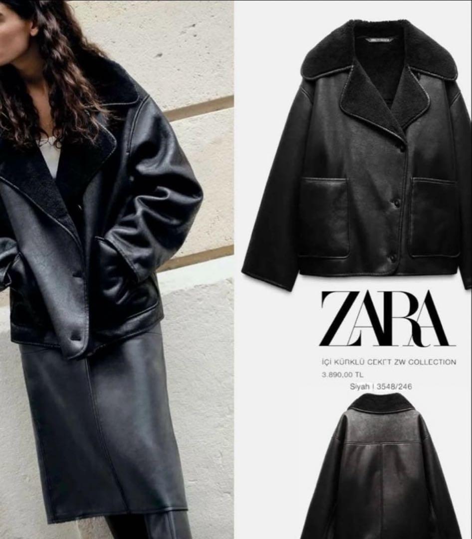 ZARA ブラックレザー風ジャケット