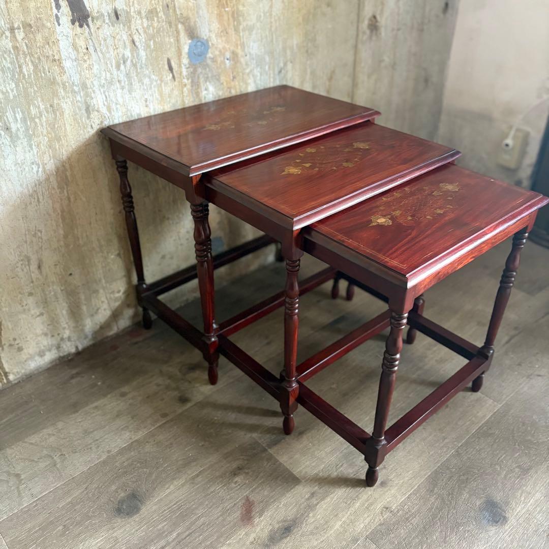 金工象嵌　ネストテーブル　ヴィンテージ　ローズウッド