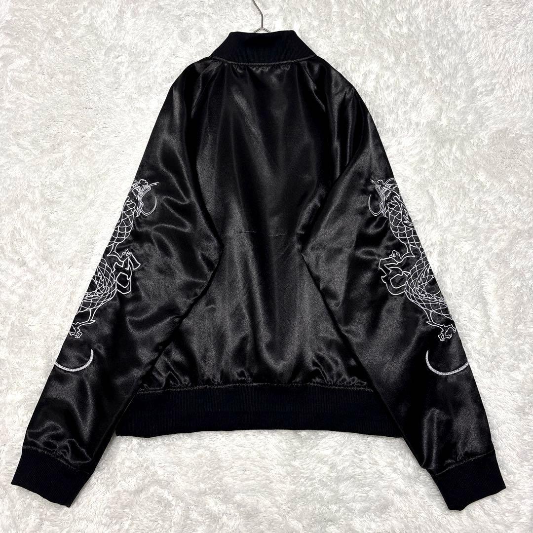 新品✨ブラックアイパッチ スカジャン ドラゴン 龍 刺繍 サテン 光沢 黒 L