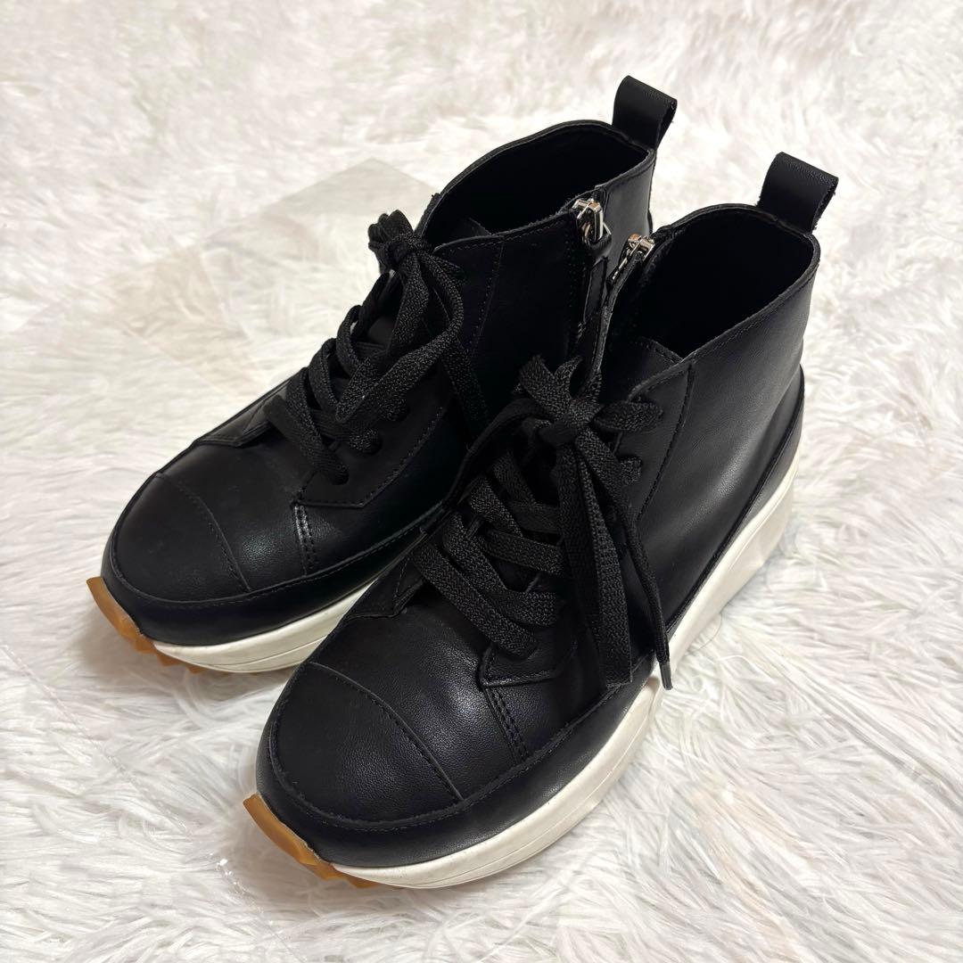 ビアズリー 厚底 レースアップシューズ　ブラック　23.5