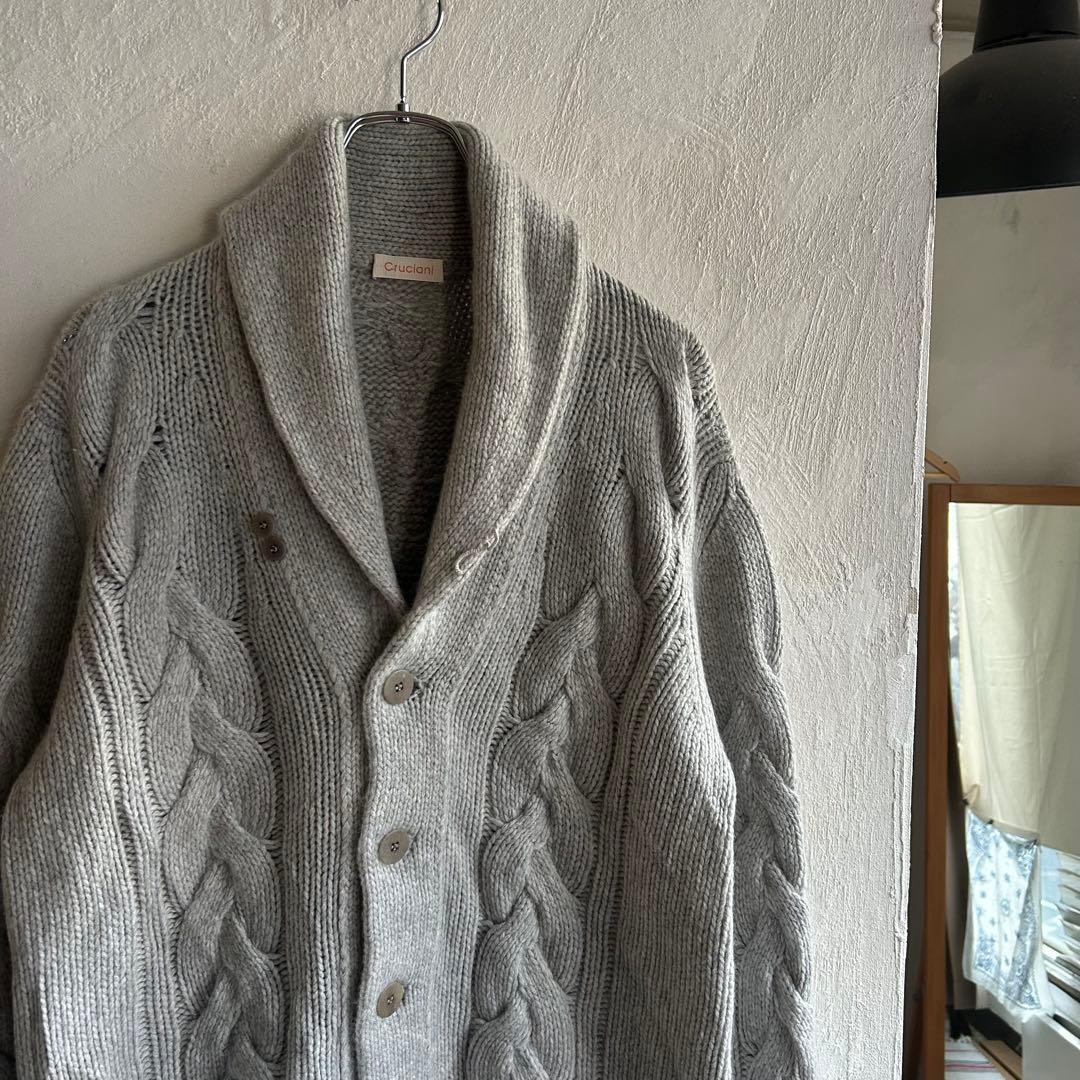 美品 イタリア製 cruciani カシミヤ ショールカラーカーディガン 46