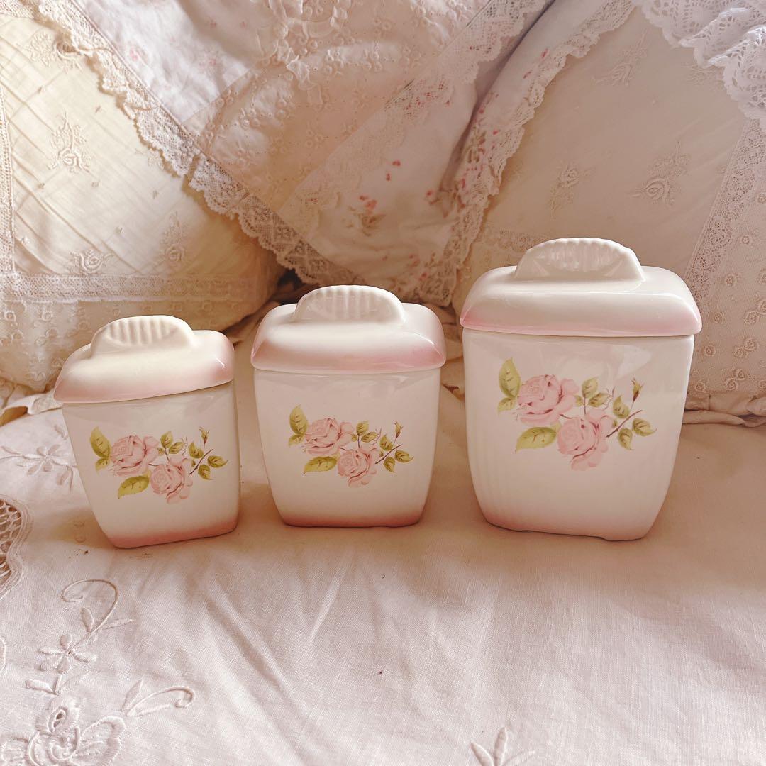 お値下げ♡イマンダイアナローズ陶器製花柄菓子入れ3点セットマニー薔薇アンティーク