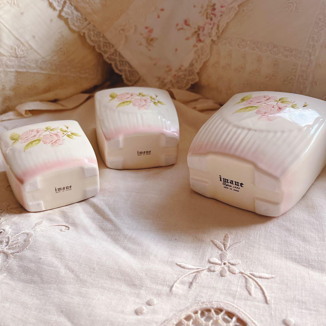 お値下げ♡イマンダイアナローズ陶器製花柄菓子入れ3点セットマニー薔薇アンティーク