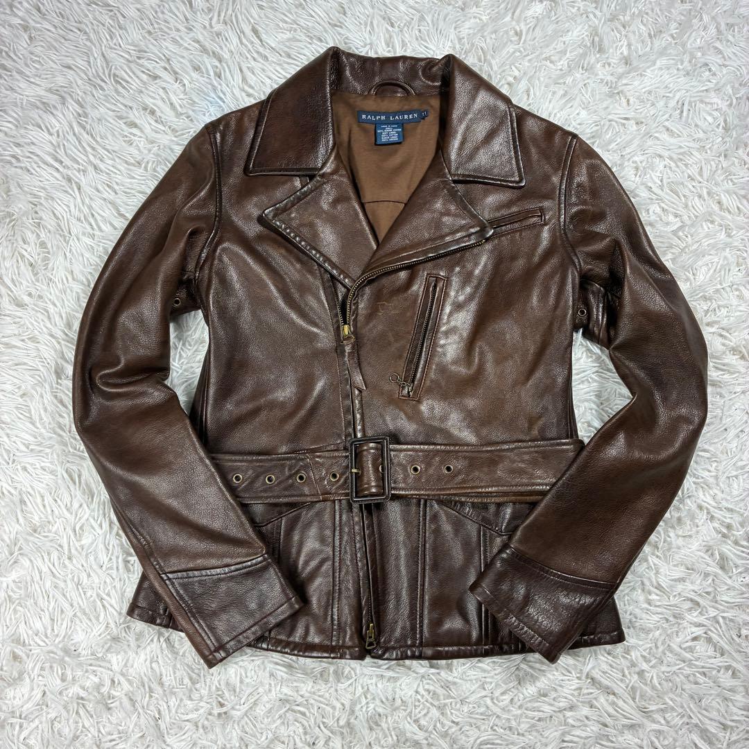 美品✨ラルフローレン ラムレザー ダブルライダース ジャケット ベルト付