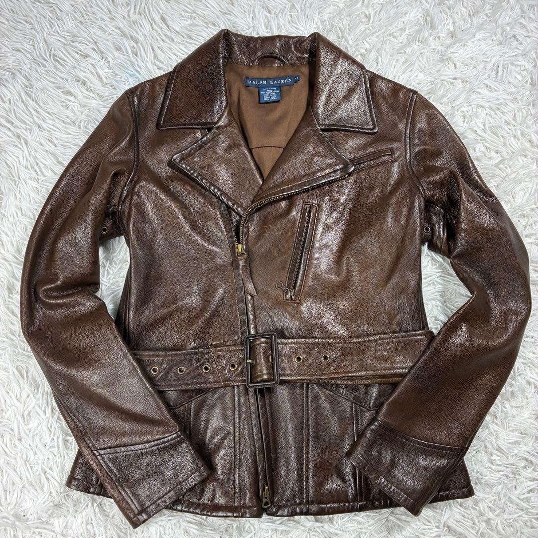 美品✨ラルフローレン ラムレザー ダブルライダース ジャケット ベルト付
