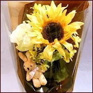 アーティフィシャルフラワーウサギ＆ヒマワリ 高級造花の花束 ♫