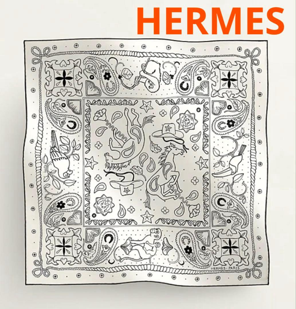HERMES シルクバンダナ新品未使用品　白×黒
