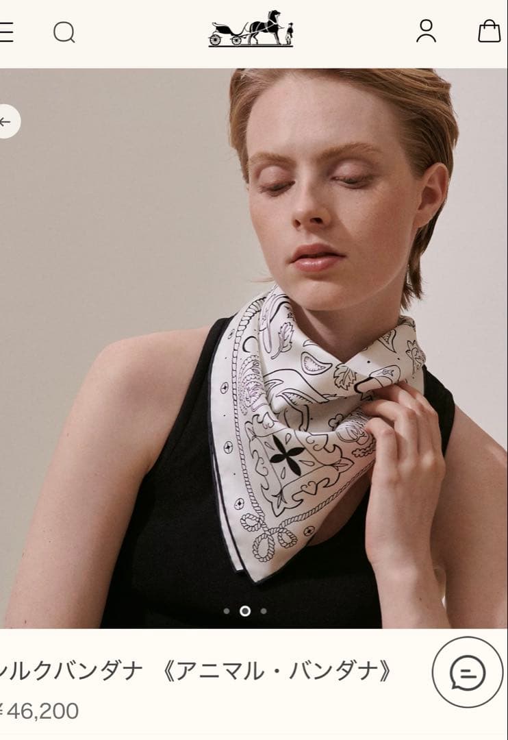 HERMES シルクバンダナ新品未使用品　白×黒