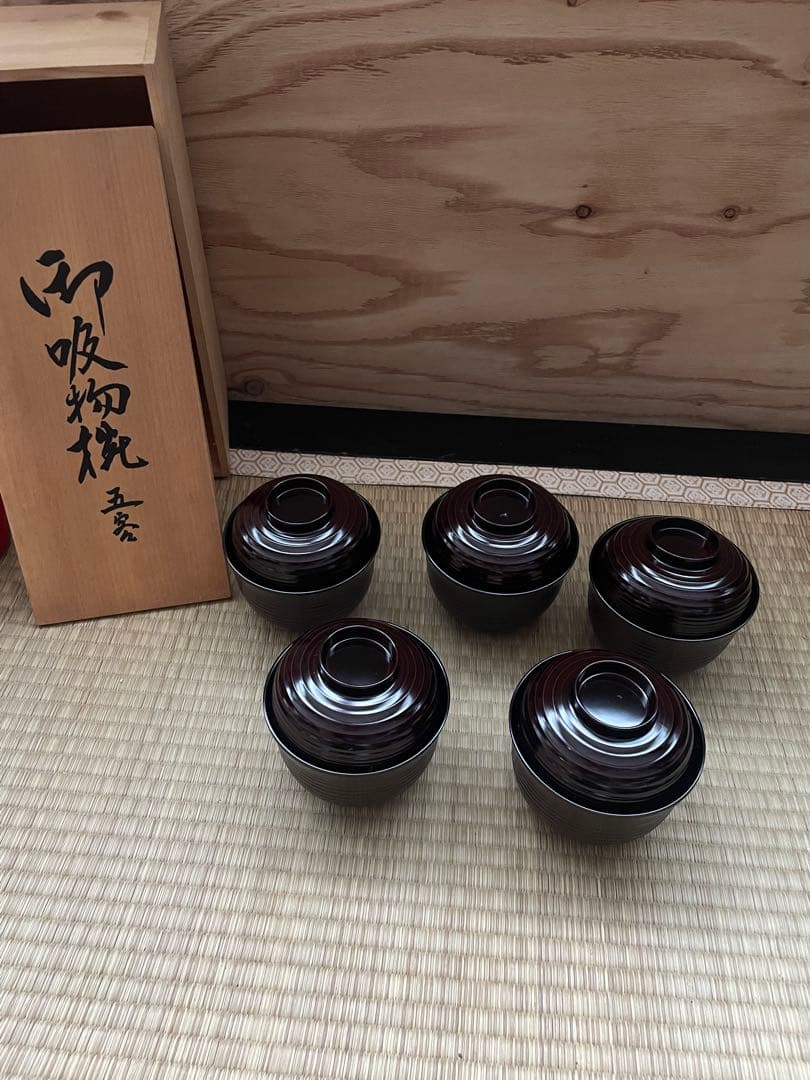 ①新品未使用　輪島塗　小吸物椀　林漆器店　5点セット