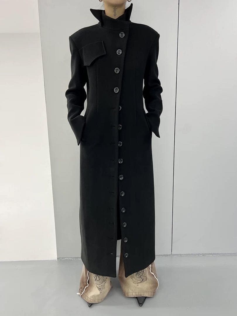 即発送 FUZZYKON ロングコート ボタン L ブラック