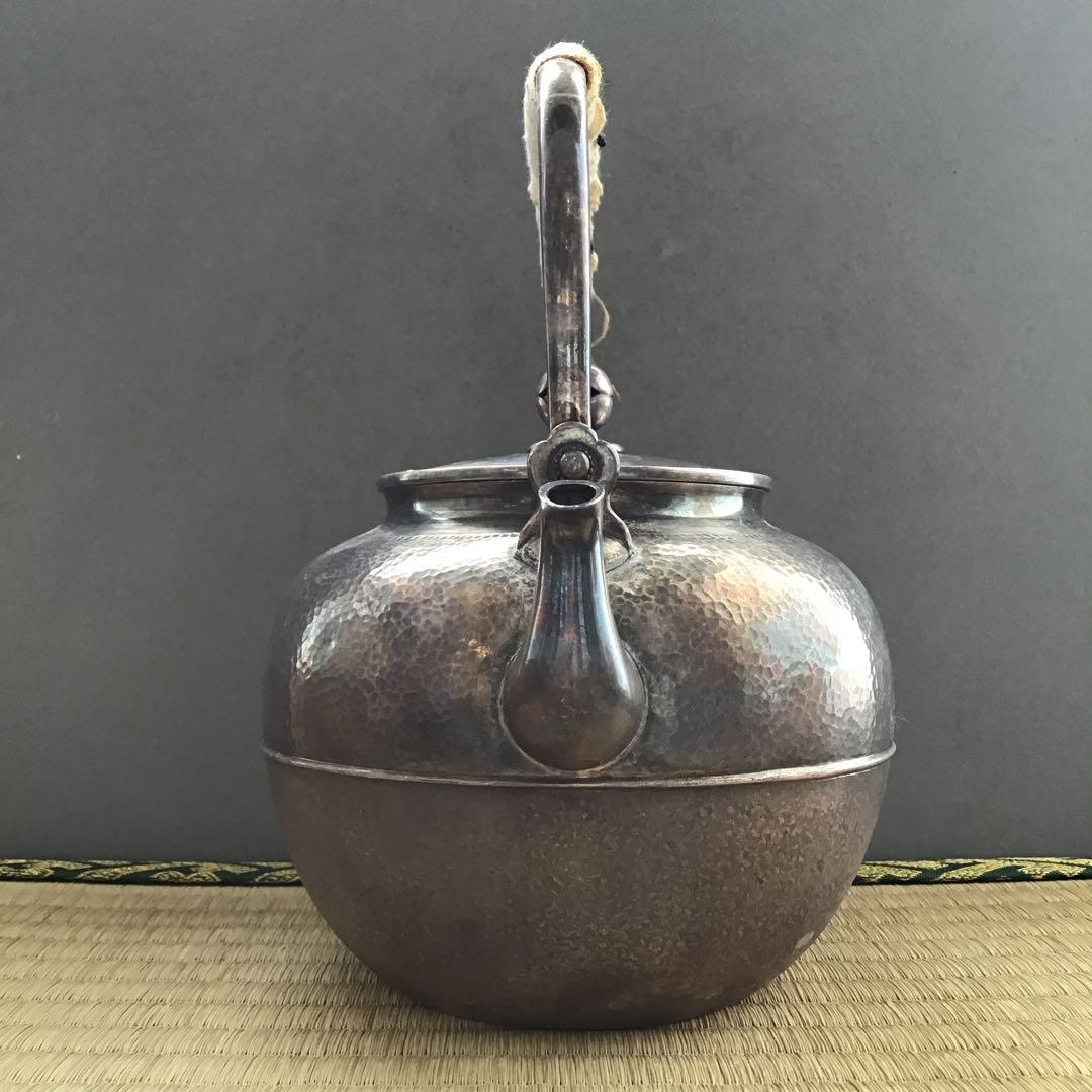 茶道具　湯沸　純銀望月形湯沸　目方百貮拾匁(約450g) 共箱　S218YW