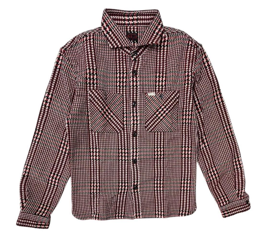 RJB フラットヘッド グレンチェック 千鳥格子 長袖 シャツ 赤/黒/白 40