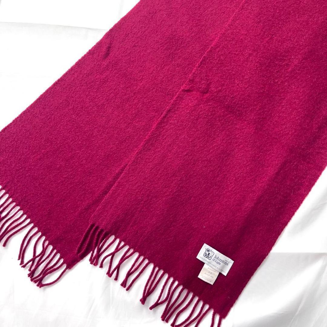未使用に近い ジョンストンズオブエルガンズ　マフラー　無地　カシミヤ　レッド　赤