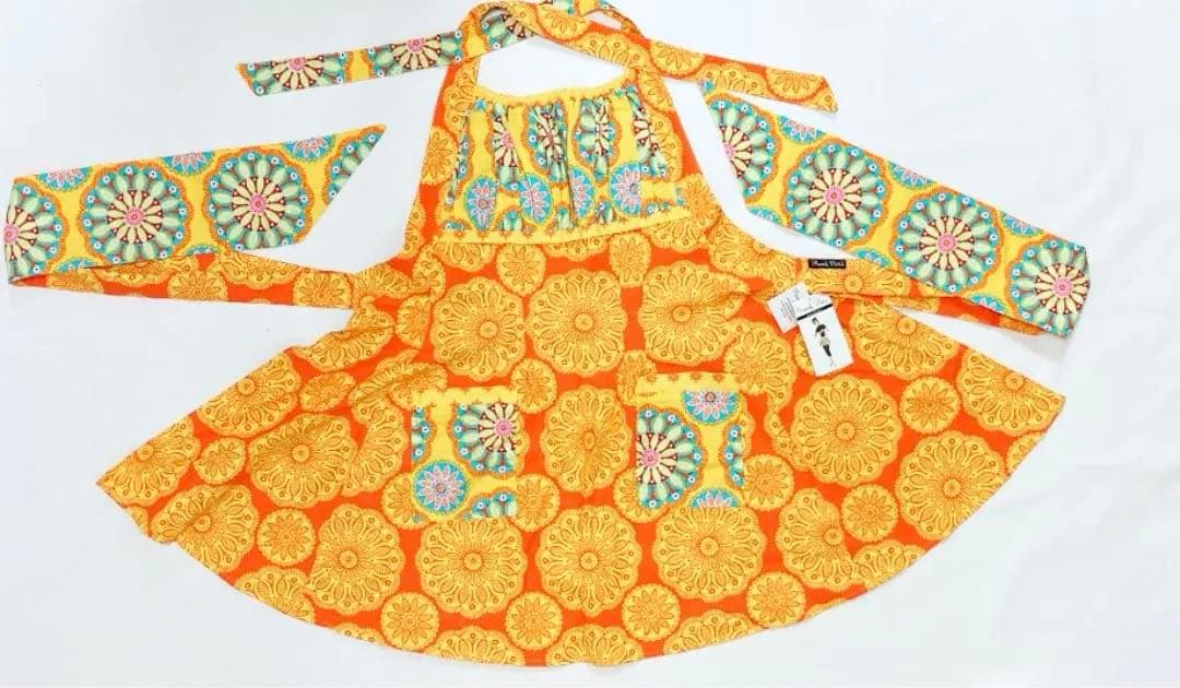 新品　ヘブンリーホステス　エプロン　ジプシーバンダナオレンジ柄