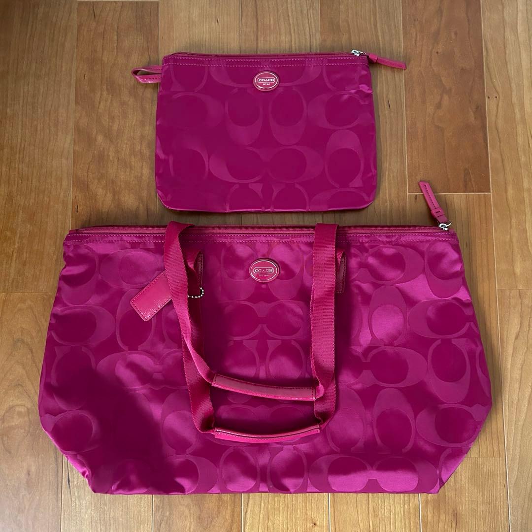 【値下げ中】【美品】コーチ　鞄　ボストン　トートバッグ　ナイロン　ポーチ付