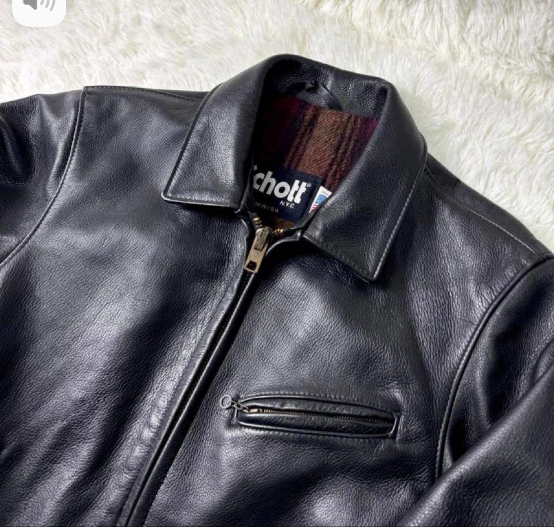 Schott ブラック レザー シングルライダースジャケット