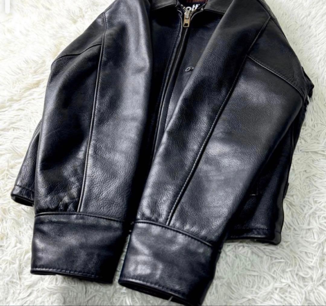 Schott ブラック レザー シングルライダースジャケット