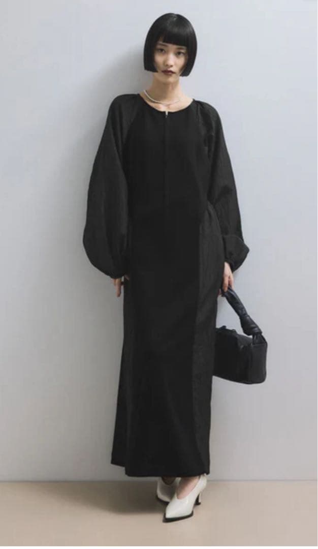 ADAM ET ROPÉ FEMME フロントZIPコンビギャザーワンピース