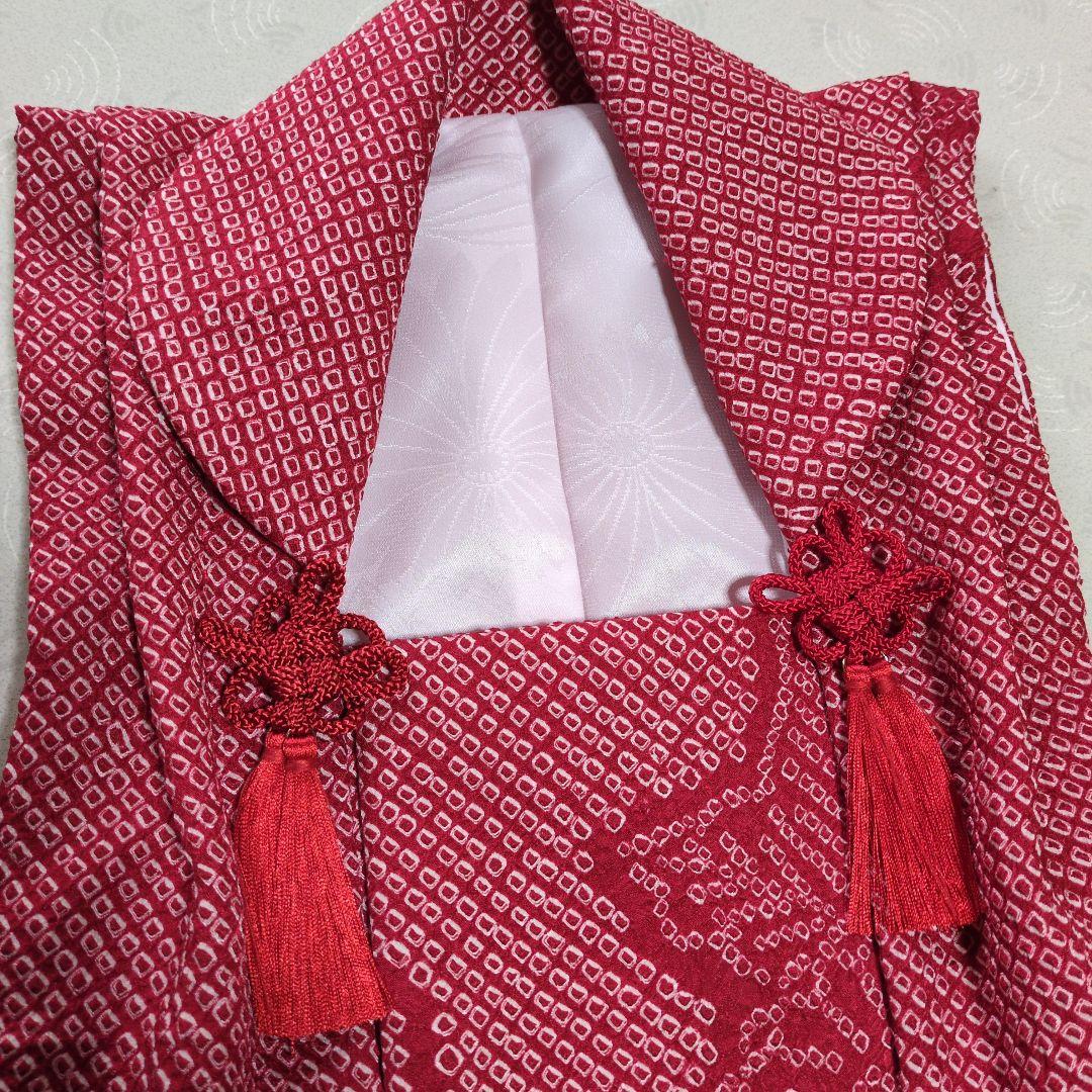 七五三３歳正絹総絞り手縫いの被布（中綿なし）赤色