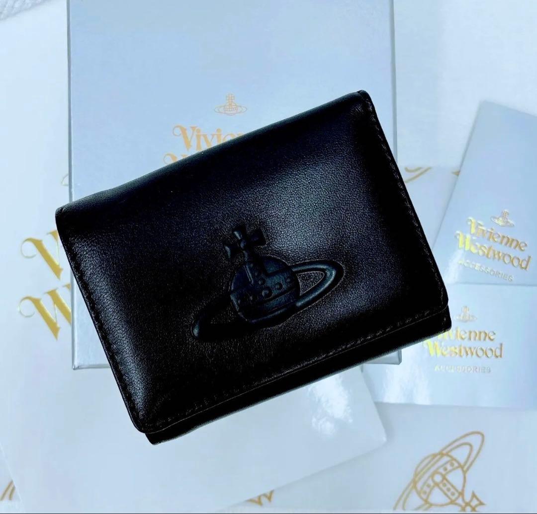 【高級感✨新作】新品 ヴィヴィアン・ウエストウッド 三つ折財布 ブラック